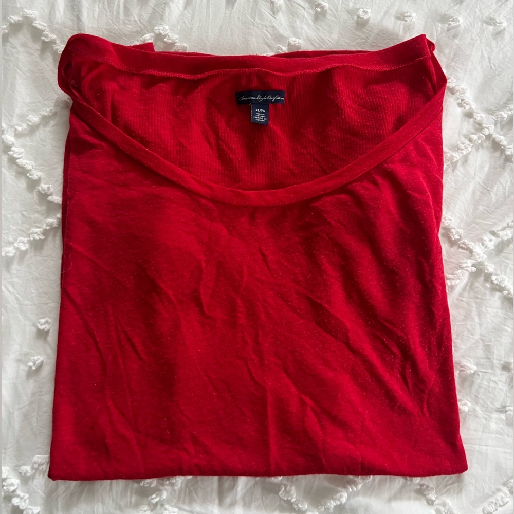 American Eagle Outfitters Red Ribbed Scoop Neck Cap Sleeve Top